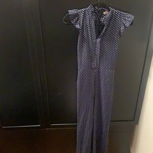 Navy and white polka dot jumpsuit